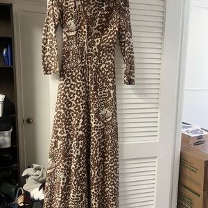 Vintage Leopard Print Long Sleeve Jumpsuit with Cat Motif Size 8